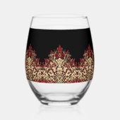 Elegant Damask Black Red and Gold Pattern ステムなしワイングラス (裏面)