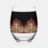 Elegant Damask Black Red and Gold Pattern ステムなしワイングラス (右)