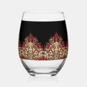 Elegant Damask Black Red and Gold Pattern ステムなしワイングラス (左)