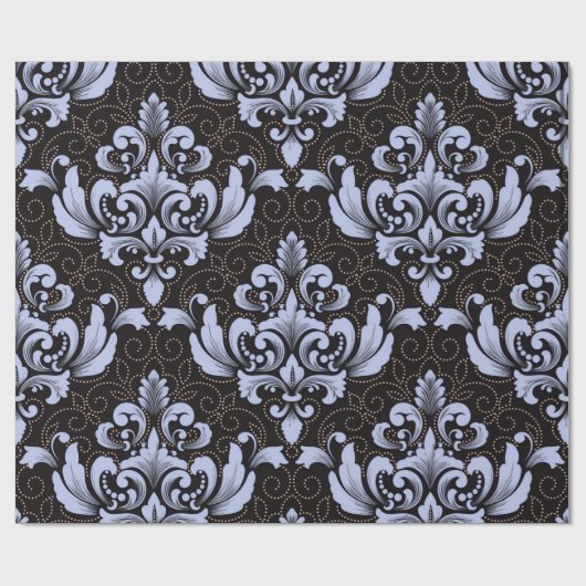 Elegant Damask blue and black wrapping paper roll ラッピングペーパー (フラット)