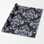 Elegant Damask blue and black wrapping paper roll ラッピングペーパー (アンロールド)