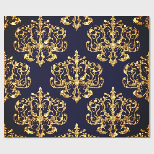 Elegant Damask Gold & Black Wrapping paper roll ラッピングペーパー (フラット)