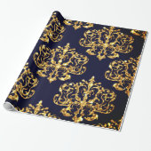 Elegant Damask Gold & Black Wrapping paper roll ラッピングペーパー (アンロールド)