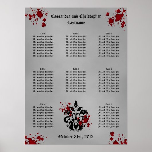 Elegant damask Halloween wedding seating chart ポスター (正面)