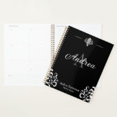 Elegant Damask Monogrammed Black and white Office プランナー手帳 (ディスプレー)