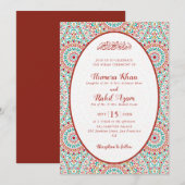 Elegant Damask Ornate Mihrab Muslim Wedding 招待状 (正面/裏面)