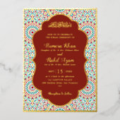 Elegant Damask Ornate Mihrab Muslim Wedding 箔招待状 (正面)