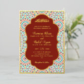 Elegant Damask Ornate Mihrab Muslim Wedding 箔招待状 (立ち正面)