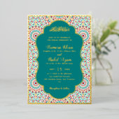 Elegant Damask Ornate Mihrab Muslim Wedding 箔招待状 (立ち正面)