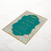 Elegant Damask Ornate Mihrab Muslim Wedding 箔招待状 (回転した状態)