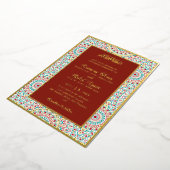 Elegant Damask Ornate Mihrab Muslim Wedding 箔招待状 (回転した状態)