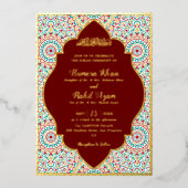 Elegant Damask Ornate Mihrab Muslim Wedding 箔招待状 (正面)