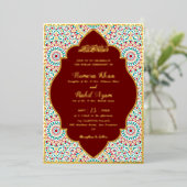 Elegant Damask Ornate Mihrab Muslim Wedding 箔招待状 (立ち正面)