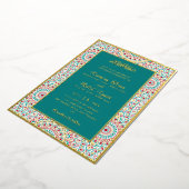 Elegant Damask Ornate Mihrab Muslim Wedding 箔招待状 (回転した状態)