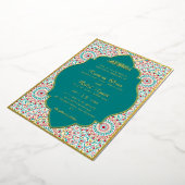 Elegant Damask Ornate Mihrab Muslim Wedding 箔招待状 (回転した状態)