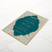 Elegant Damask Ornate Mihrab Muslim Wedding 箔招待状 (回転した状態)
