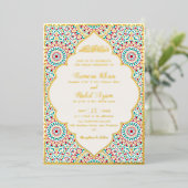 Elegant Damask Ornate Mihrab Muslim Wedding 箔招待状 (立ち正面)