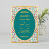 Elegant Damask Ornate Mihrab Muslim Wedding 箔招待状 (立ち正面)