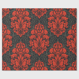 Elegant Damask Red and black wrapping paper roll ラッピングペーパー