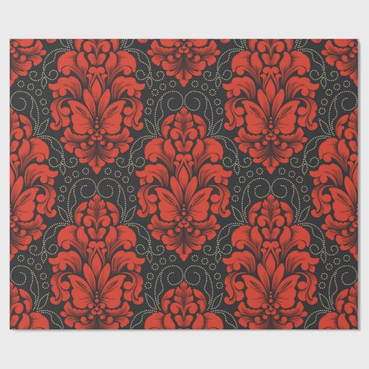 Elegant Damask Red and black wrapping paper roll ラッピングペーパー (フラット)