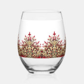 Elegant Damask Red and Gold Pattern ステムなしワイングラス (左)