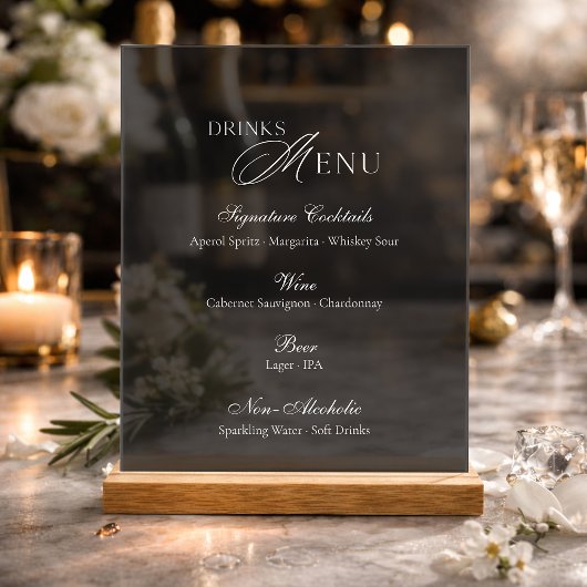 Elegant Dark Acrylic Wedding Drinks Menu Sign アクリルサイン