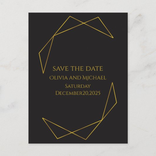 Elegant dark and gold save the date card 案内ポストカード (正面)