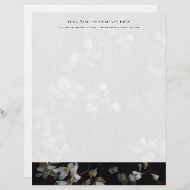 Elegant Dark and white Floral Letterhead レターヘッド (正面/裏面)