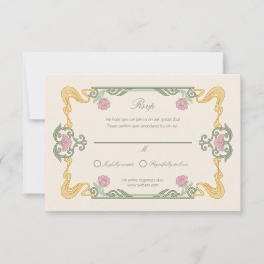 Elegant Dark Art Nouveau RSVP Card (正面)