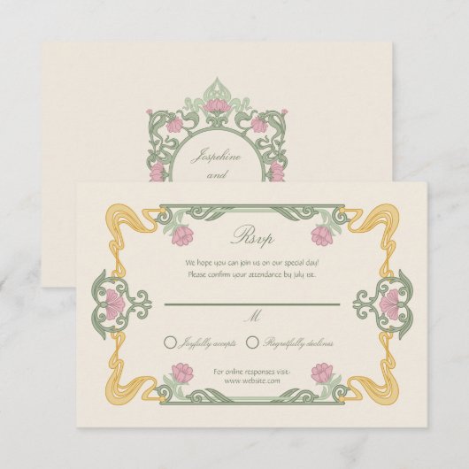 Elegant Dark Art Nouveau RSVP Card (正面/裏面)