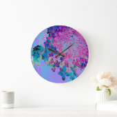 Elegant Dark Blue and Magenta Limelight Hydrangea ラージ壁時計 (ホーム)