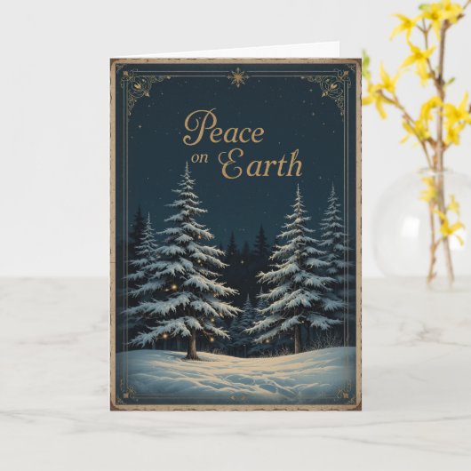 Elegant dark blue Christmas and glowing Peace  カード (黄色い花)