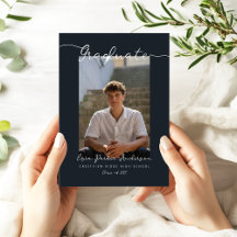 Elegant Dark Blue Graduate Announcement with Photo