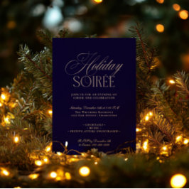 Elegant Dark Blue Holiday Dinner Party Invitation シーズンカード