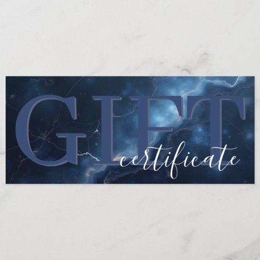Elegant Dark Blue Navy Marble Gift Certificate セーブザデート (正面)