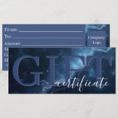 Elegant Dark Blue Navy Marble Gift Certificate セーブザデート (正面/裏面)