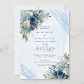 Elegant Dark Blue Roses Silver Frame Wedding  招待状 (正面)