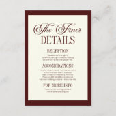Elegant Dark Burgundy Ivory Wedding Details エンクロージャーカード (正面)