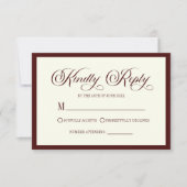 Elegant Dark Burgundy Ivory Wedding RSVP Card (正面)