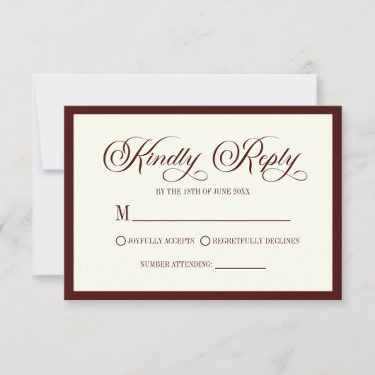 Elegant Dark Burgundy Ivory Wedding RSVP Card (正面)