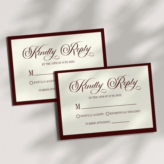 Elegant Dark Burgundy Ivory Wedding RSVP Card