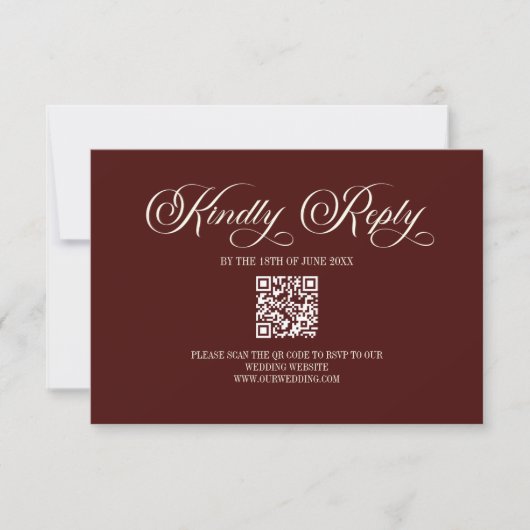 Elegant Dark Burgundy Wedding QR Code RSVP Card (正面)
