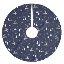 Elegant Dark Christmas TreeSkirt w Silver Reindeer ブラッシュドポリエステルツリースカート