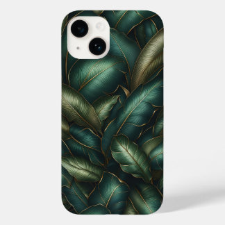 Elegant Dark Emerald Tropical Leaves and Gold Vein Case-Mate iPhone 14ケース
