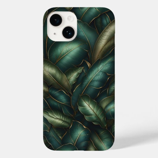 Elegant Dark Emerald Tropical Leaves and Gold Vein Case-Mate iPhoneケース (裏面)