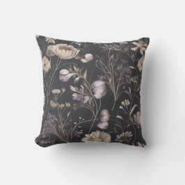 Elegant Dark Floral Botanical Throw Pillow  クッション
