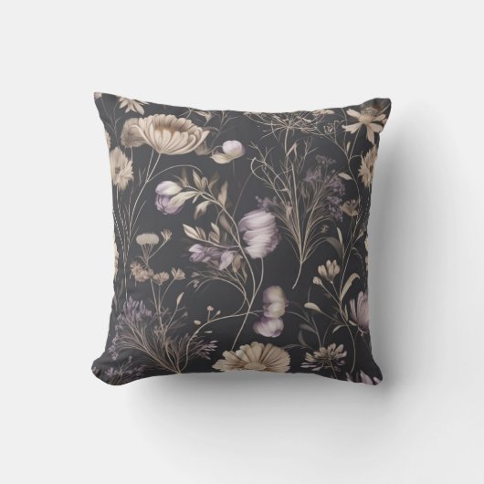 Elegant Dark Floral Botanical Throw Pillow  クッション (正面)