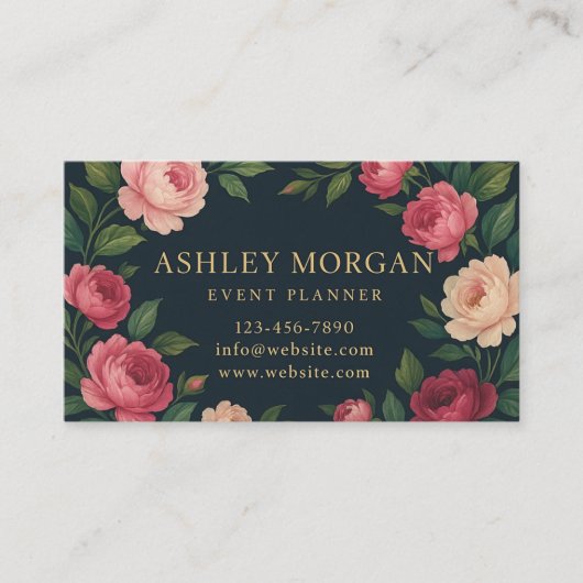Elegant Dark Floral Business Card with Roses  名刺 (正面)