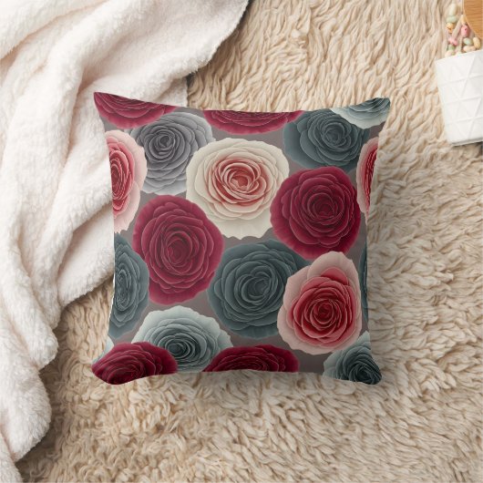 Elegant Dark Floral Rose Pattern Throw Pillow クッション (ブランケット)