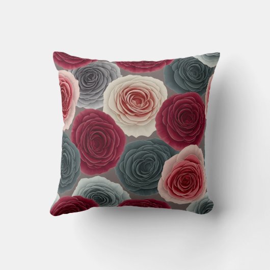 Elegant Dark Floral Rose Pattern Throw Pillow クッション (裏面)